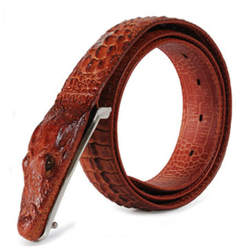 New Genuine Dark Brown Leather Belt with crocodile Buckle For Men's Belt